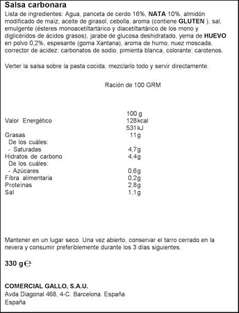 Salsa carbonara para pasta Gallo 330g