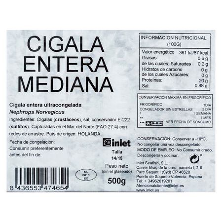 Cigala entera Exkimo 500g mediana 14/15