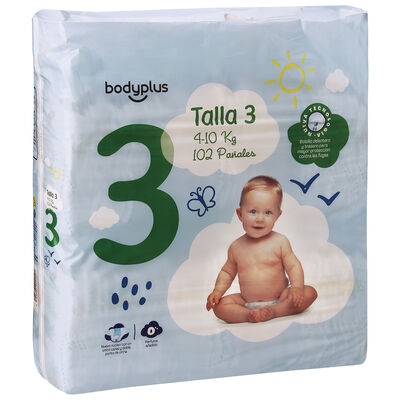Pa&ntilde;al Bodyplus con 102 uds talla 3 de 4 a 10 kg