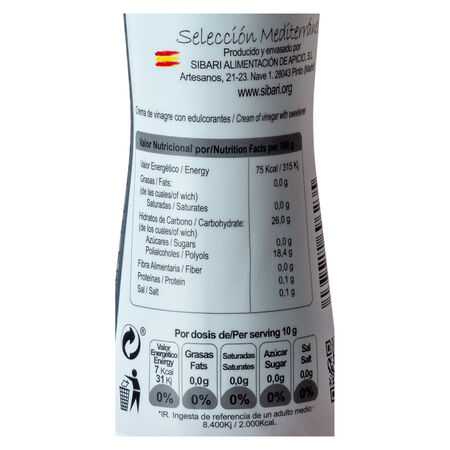 Crema vinagre balsámico pedro ximénez stevia Sibari 225g