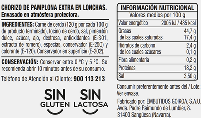 Chorizo de pamplona en lonchas Alipende pack 4 de 50g
