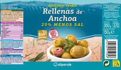 Aceitunas rellenas Alipende 150g suave reducido en sal
