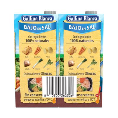 Caldo casero bajo en sal Gallina Blanca 1l pack-2 pollo 100% natural