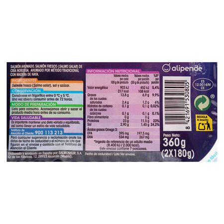 Salmon ahumado Alipende 2x180g