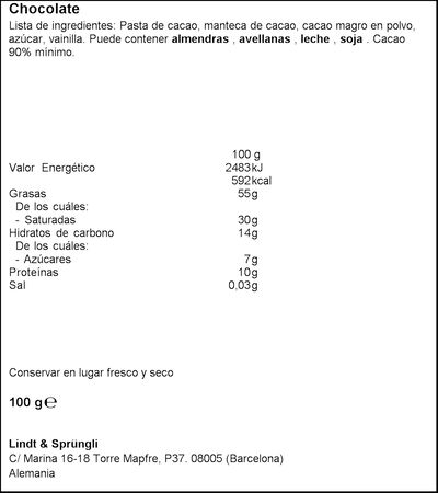 Chocolate negro Lindt excellence 100g 90% de cacao