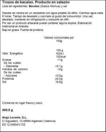 Bacalao en trozos Angomar 400g
