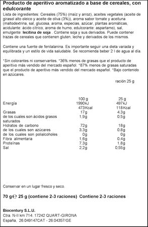 Tortitas de ma&iacute;z mini nackis receta mediterr&aacute;nea Bicentury 70g