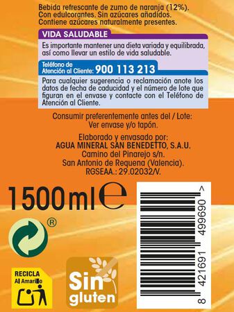 Refresco sin gas naranja Alipende botella 1,5l