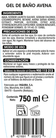 Gel de ba&ntilde;o Bodyplus 750 ml avena
