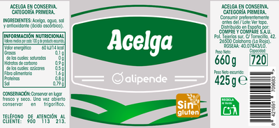Acelgas sin gluten Alipende tarro de cristal 425g