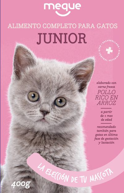 Alimento completo para gato junior Meque pollo arroz 400g