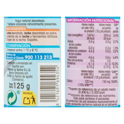 Yogur 0% sin gluten Alipende pack 4 natural