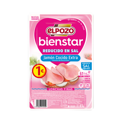 Jam&oacute;n cocido extra en lonchas finas Bienstar ELPOZO 65g