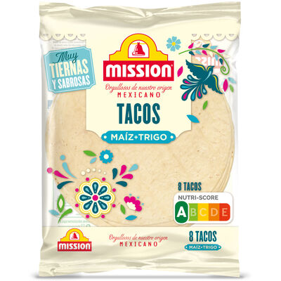 Tortilla de ma&iacute;z-trigo tacos mission 200g