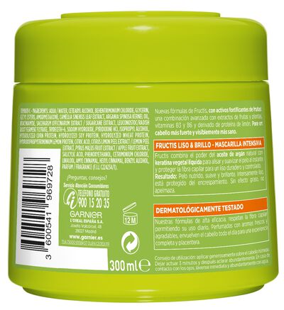 Mascarilla capilar intensiva Fructis 320ml liso&brillo
