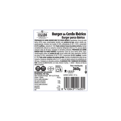 Burger meat de cerdo ib&eacute;rico Legado Ib&eacute;rico 360g