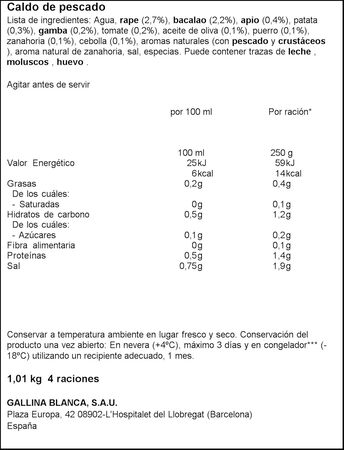 Caldo casero pescado con marisco Gallina Blanca 1l