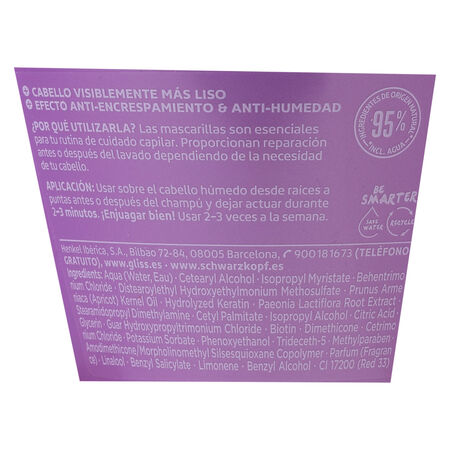 Mascarilla capilar alisadora Gliss 300ml liso asiático