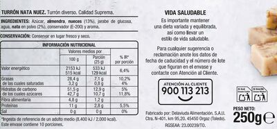 Turr&oacute;n de nata y nueces Alipende 250g