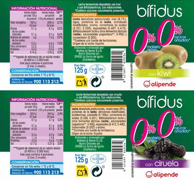 Bífidus Alipende sin azúcar añadido pack 4 ciruelas y kiwi