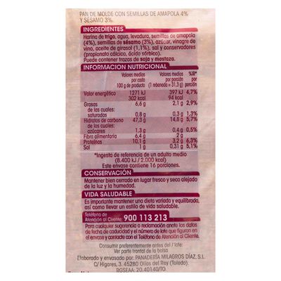 Pan de molde Alipende 500g amapola y sésamo
