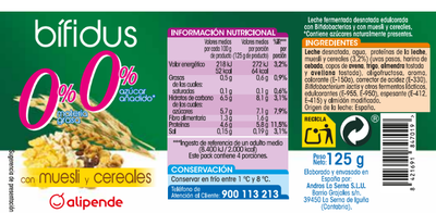 Bífidus Alipende sin azúcar añadido pack 4 muesli y cereales