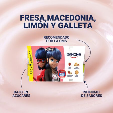 Yogur Danone pack 8 fresa limón macedonia galleta