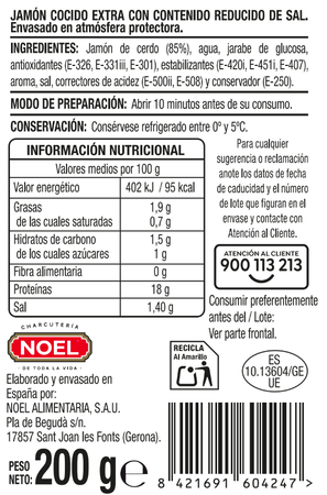 Jam&oacute;n cocido finas lonchas reducido en sal Alipende 200g