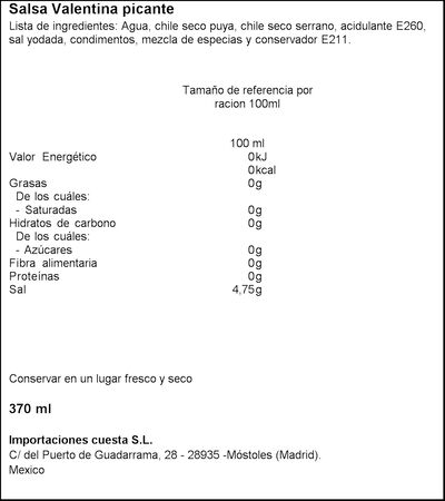 Salsa picante Valentina 370ml
