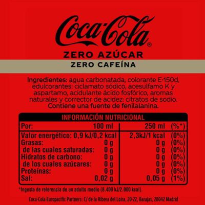 Refresco cola Coca-Cola 2l pack botella 2 zero az&uacute;car zero cafe&iacute;na