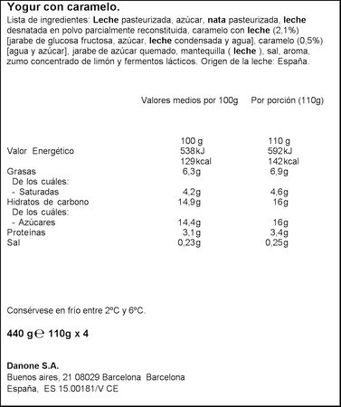 Yogur griego pack de 4 unidades con sabor a caramelo Danone