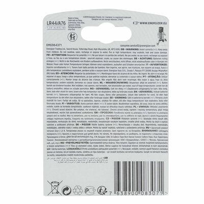 Pila alcalina Energizer lr44/A76 2 uds