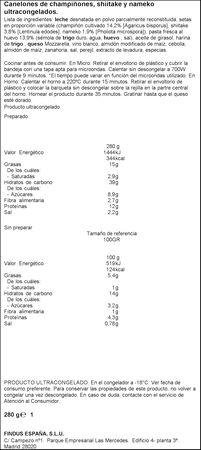 Canelones La Cocinera champiñones y setas 280g