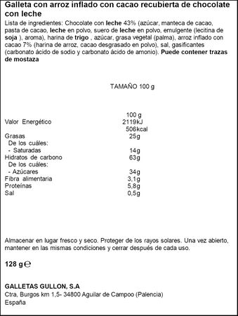 Galletas de  chocolate con leche Chocobomb Gull&oacute;n 128G