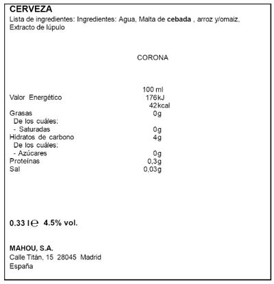 Cerveza rubia 33cl Corona