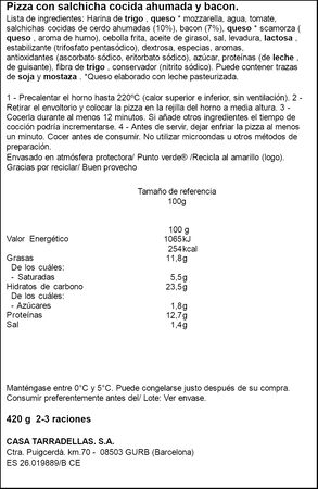 Pizza de frankfurt Casa Tarradellas 420g