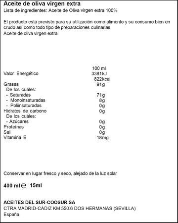 Aceite de oliva virgen extra Coosur 400ml