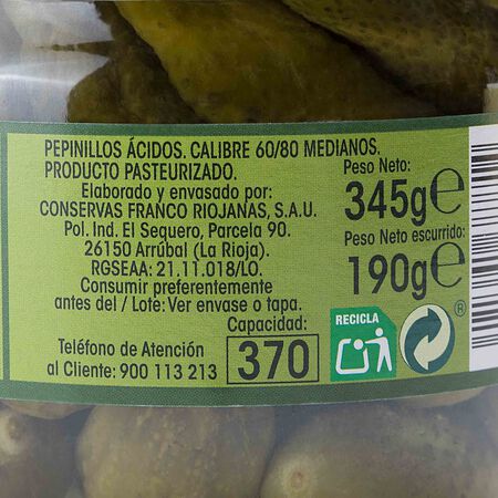 Pepinillos en vinagre sin gluten Alipende 190g