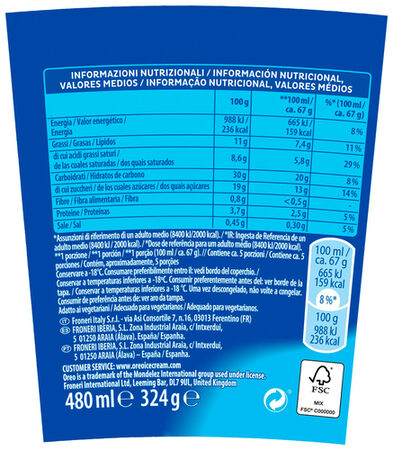 Helado tarrina Oreo 480ml