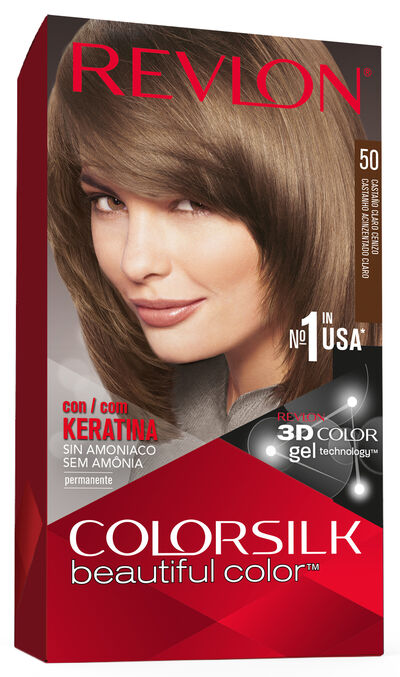 Tinte de cabello sin amoníaco Revlon Colorsilk nº50 castaño claro ceniza