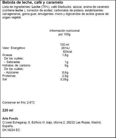 Caf&eacute; con leche aroma caramelo Starbucks 220ml