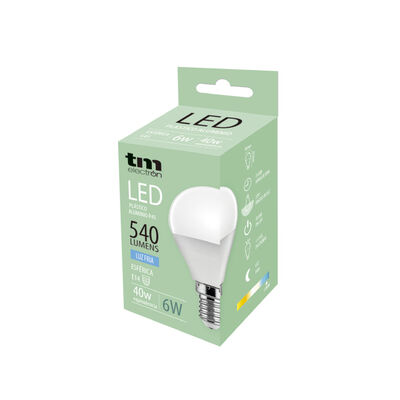 Bombilla Led esf&eacute;rica e14 pl&aacute;stico TM p45 6W fr&iacute;a