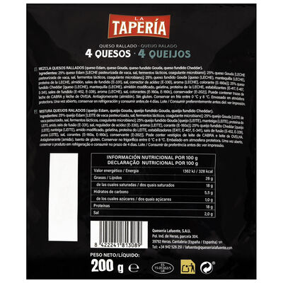 Rallado 4 quesos La Taper&iacute;a 200 gr