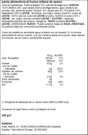 Tortellini al huevo con queso Romero 250g