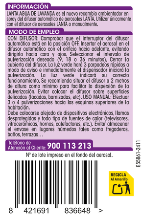 Ambientador autom&aacute;tico Lanta recambio lavanda