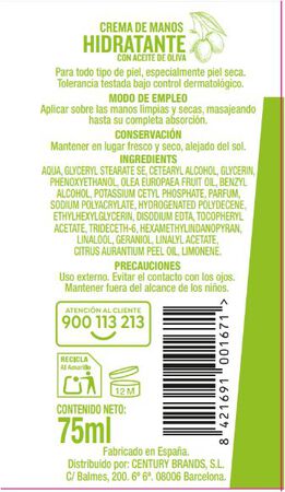 Crema de manos hidratante con aceite de oliva Bodyplus 75 ml