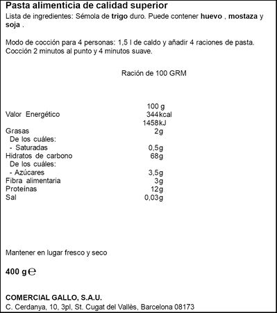 Fideo fino n&ordm;1 Gallo 400g