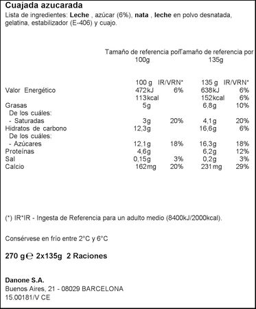 Cuajada sin gluten Danone pack 2 azucarada
