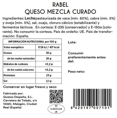 Queso mezcla curado Rabel 1,5 kg
