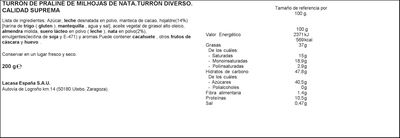 Turrón Lacasa 200g milhojas de nata calidad suprema